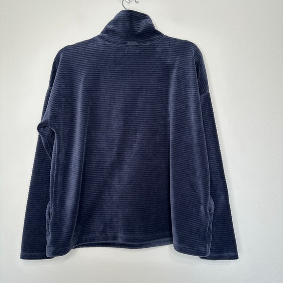 LL Bean Soft Stretch Courduroy Pullover Blue Half Zip Velour Petite L - Picture 2 of 10